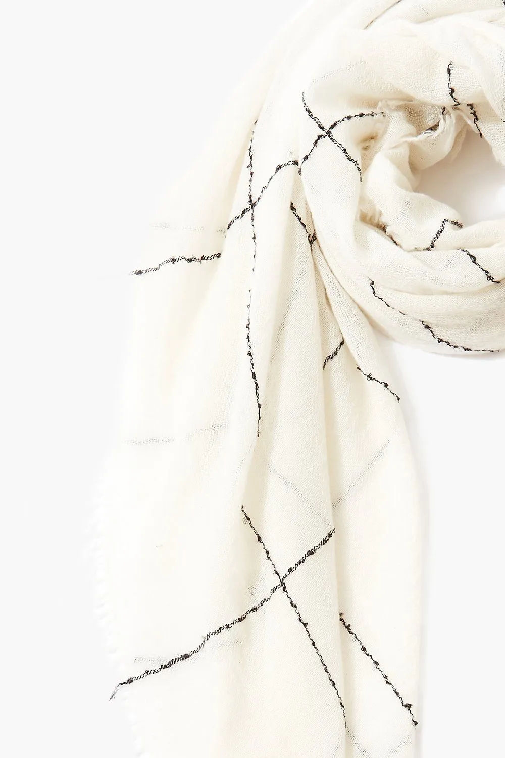 100% Cashmere Scarf Eggshell Windowpane