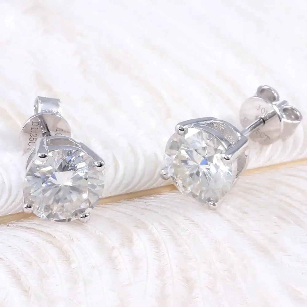 10k White Gold & Silver Stud Moissanite Earrings 1ctw - 3ctw Options