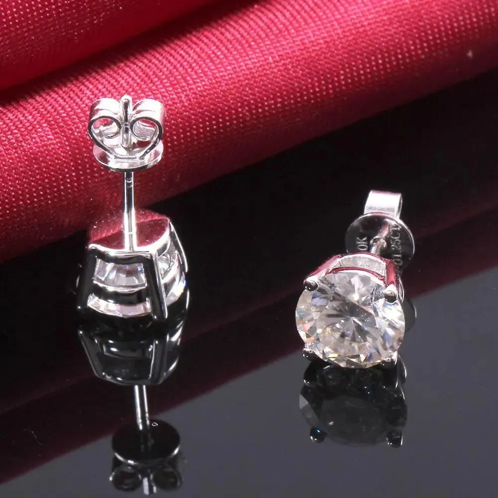 10k White Gold & Silver Stud Moissanite Earrings 1ctw - 3ctw Options