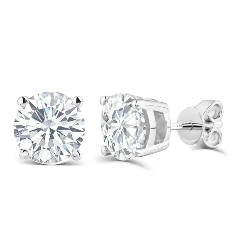 10k White Gold & Silver Stud Moissanite Earrings 1ctw - 3ctw Options