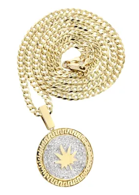 10K Yellow Gold Marijuana Leaf Diamond Necklace  | 0.88 Carats