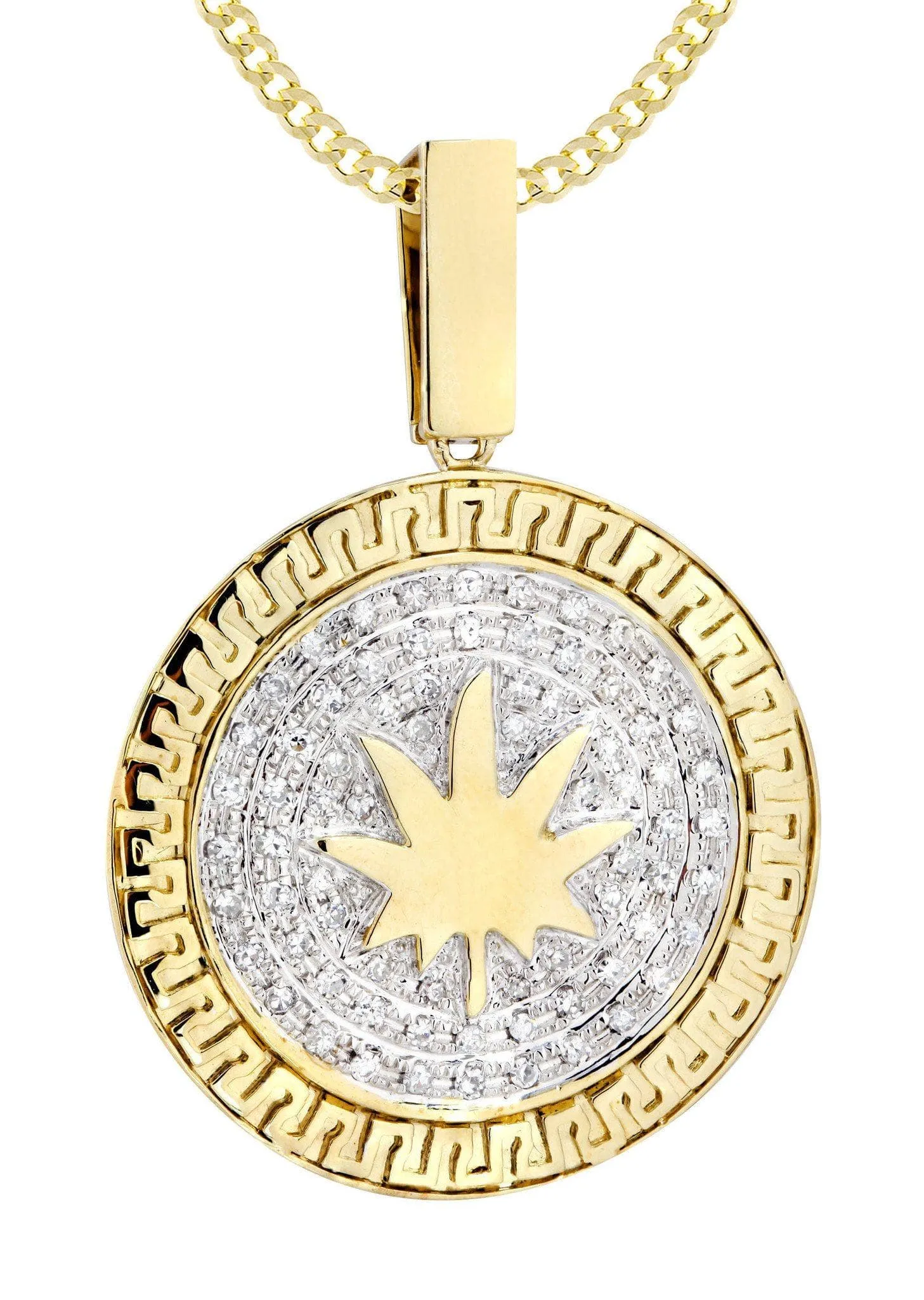 10K Yellow Gold Marijuana Leaf Diamond Necklace  | 0.88 Carats