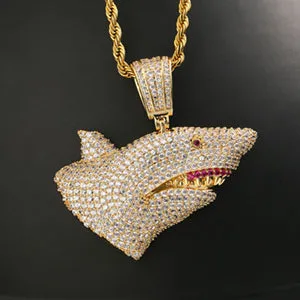 18K Gold Plated Open Mouth Shark Pendant Bling Hip Hop Jewelry