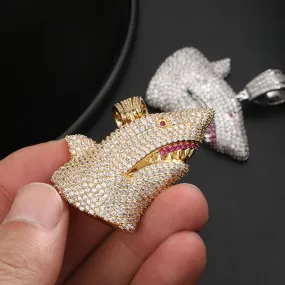 18K Gold Plated Open Mouth Shark Pendant Bling Hip Hop Jewelry