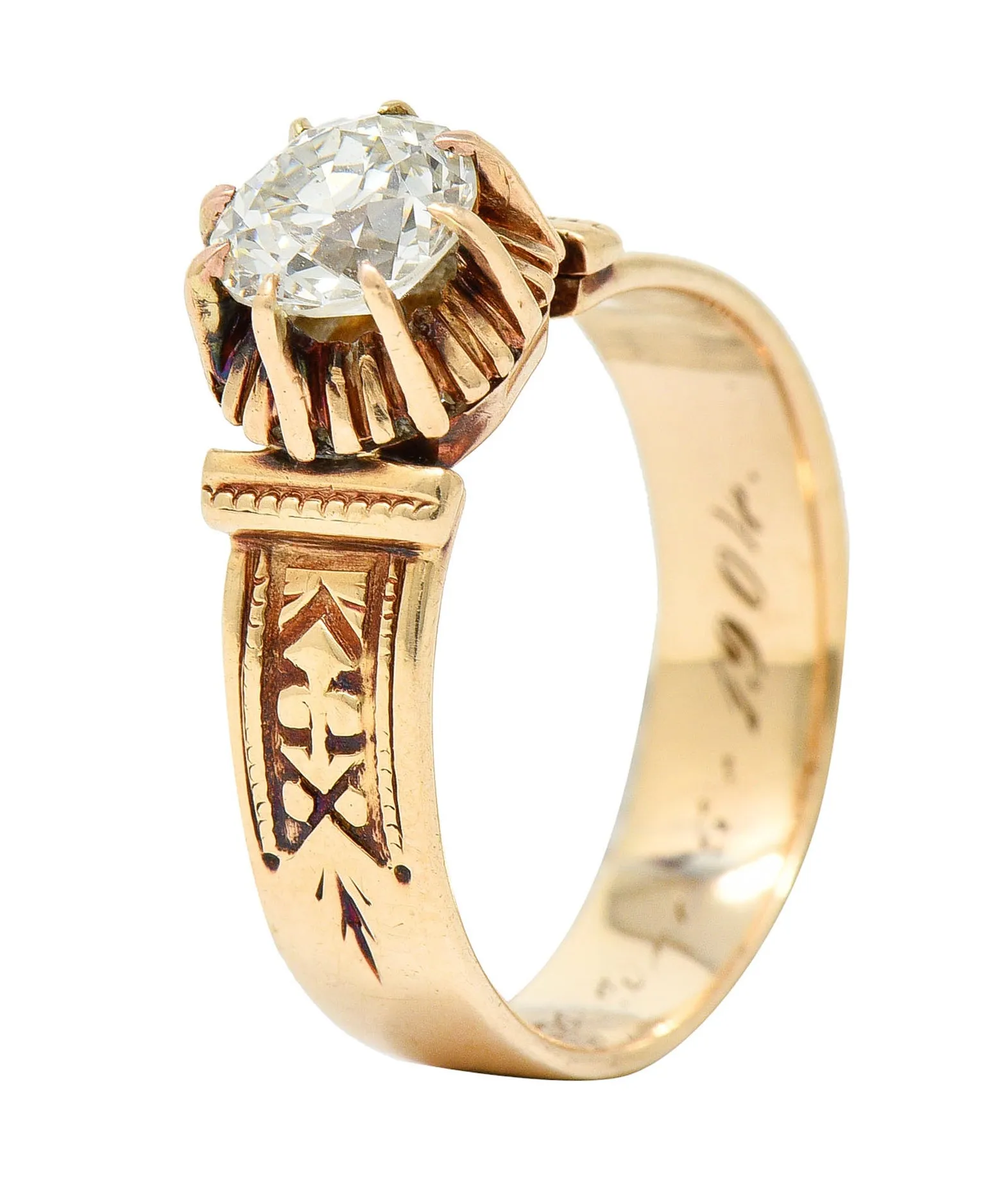 1904 Victorian 0.93 CTW Diamond 14 Karat Gold Engagement Ring GIA