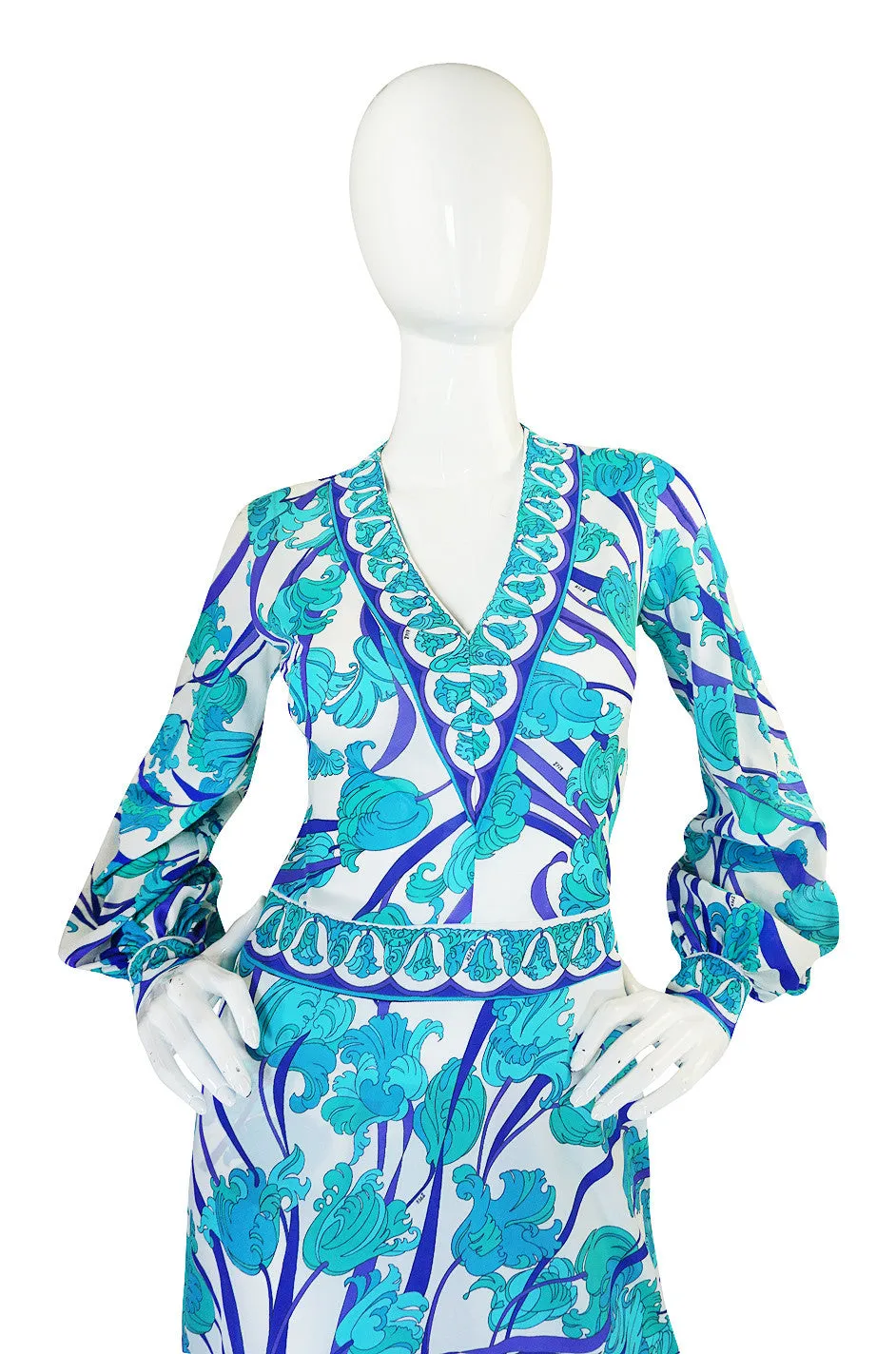 1960s Blue Floral Formfit Pucci Nylon Dress & Panties