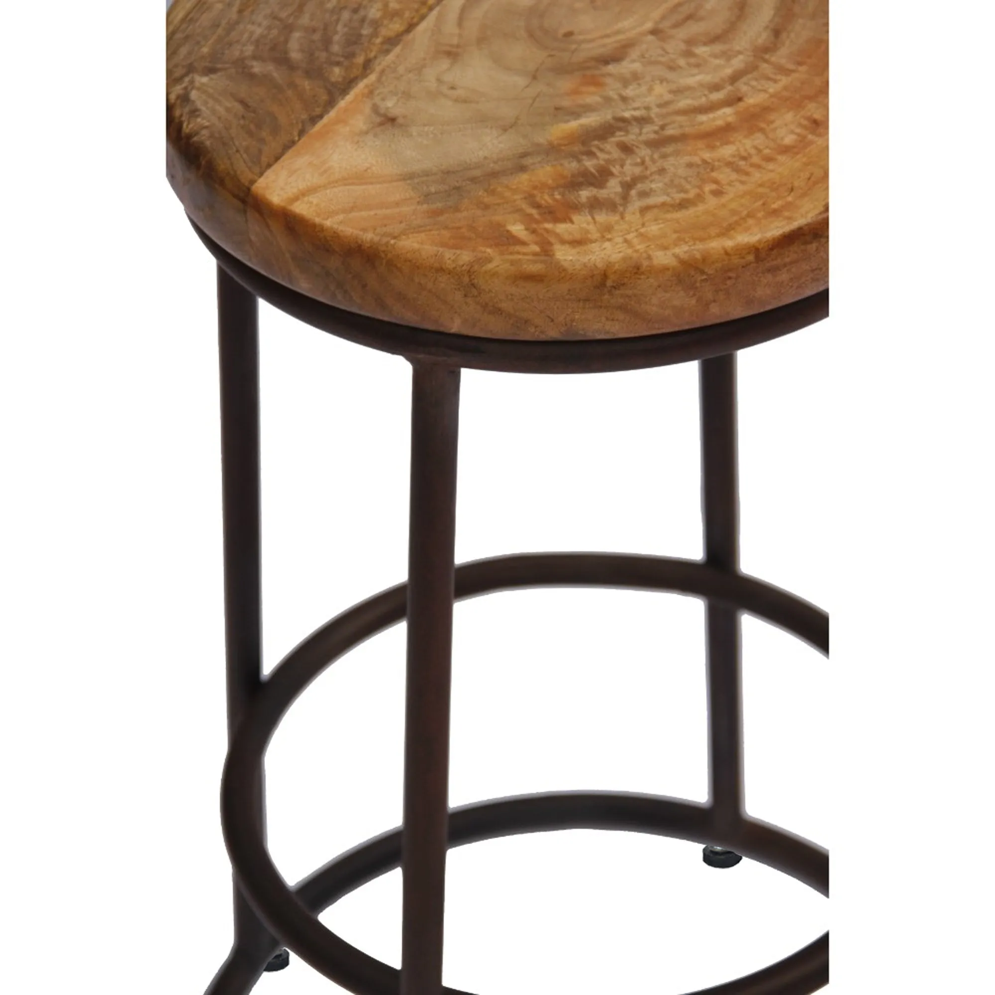 24 Inch Acacia Wood Counter Height Barstool With Iron Base, Brown And Black  By Benzara