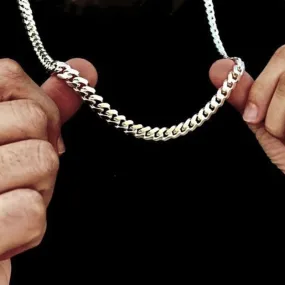 8mm 316L Stainless Steel Cuban Link Chain in White Gold