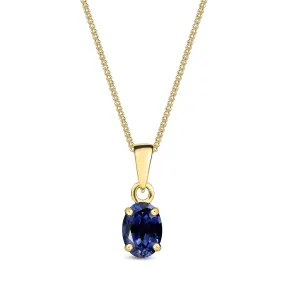 9ct Yellow Gold Sapphire Four Claw Oval Pendant 1.0ct