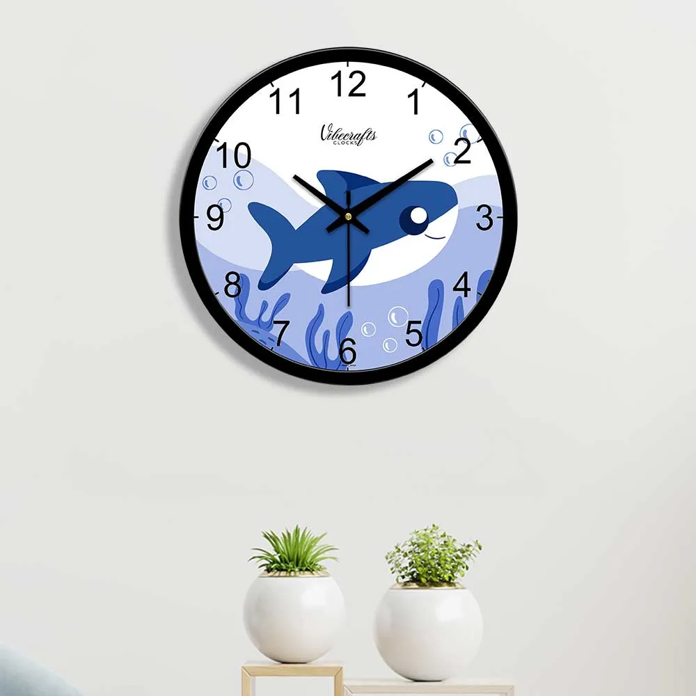 A Big Size Blue Shark Swimming In Sea Designer Wall Clock