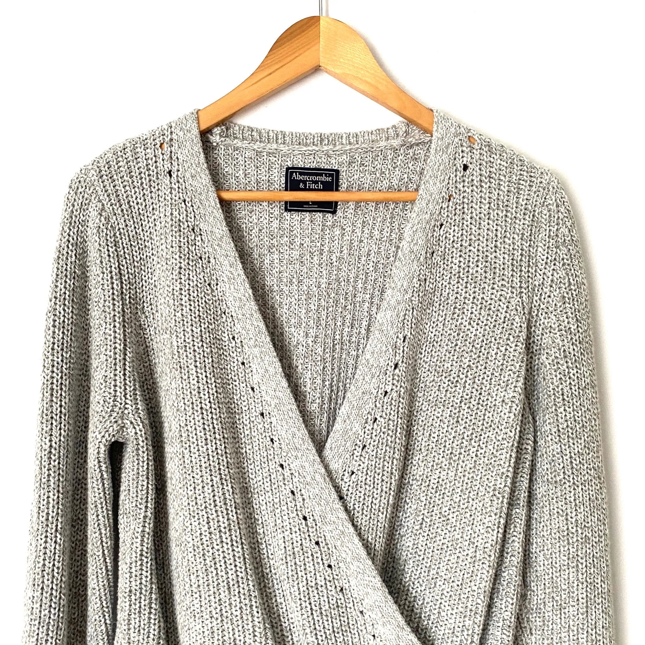 Abercrombie & Fitch Grey Knit Wrap Style Sweater- Size L