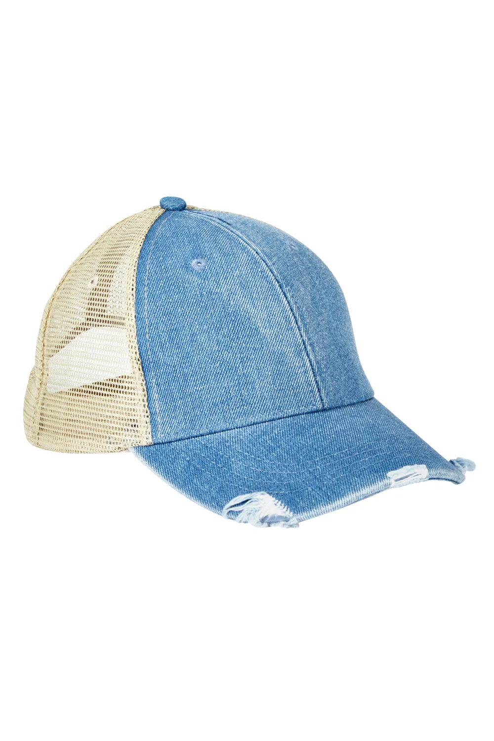 Adams Mens Distressed Ollie Adjustable Trucker Hat - Light Denim Blue/Tan