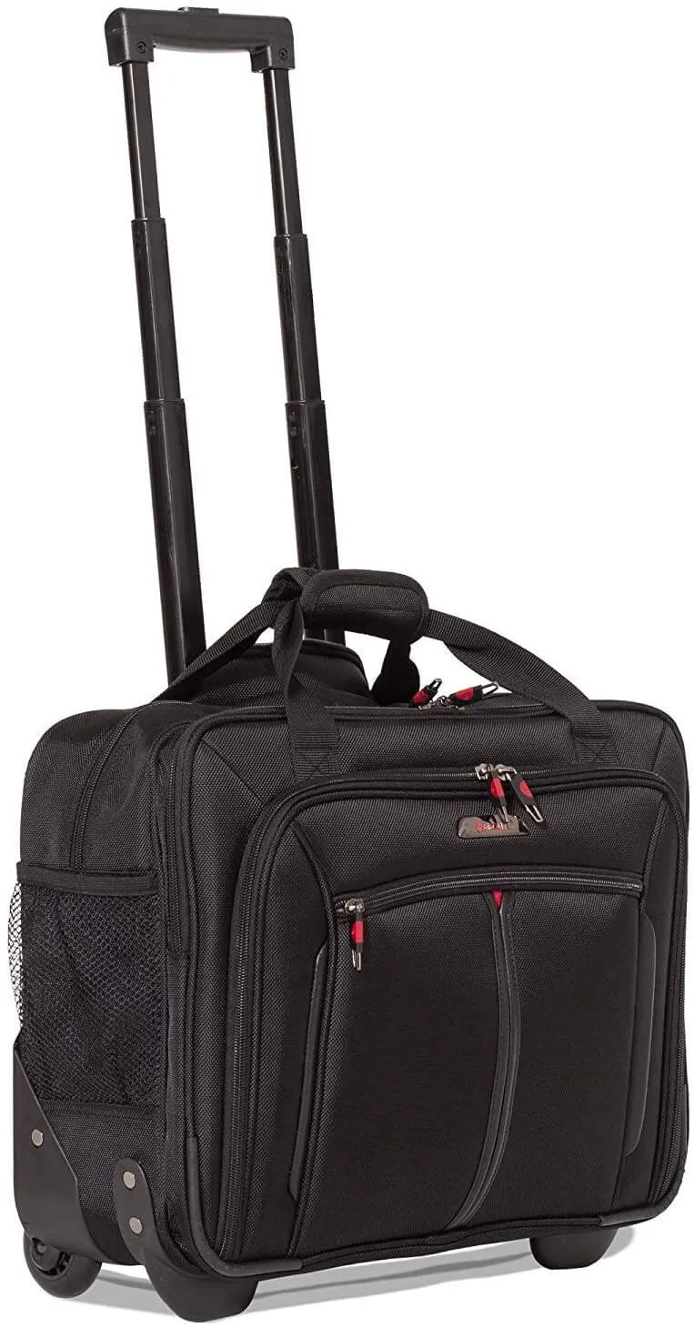 Aerolite Ryanair Priority Boarding, Easyjet Plus, BA, WizzPriority, Jet2 Approved Rolling Padded Laptop Case Bag 2 Wheels - Fits up to 15.6", Overnight Trolley Business Hand Cabin Luggage Case (Black)