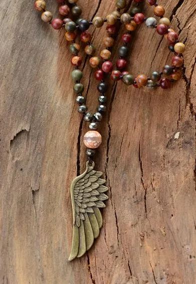 Angel Wing Amazonite Picasso Jasper Pyrite Necklace