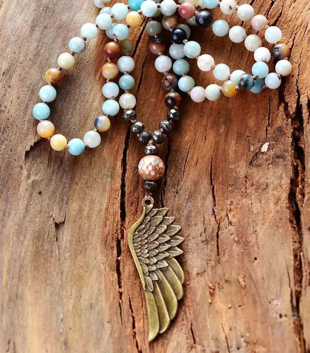 Angel Wing Amazonite Picasso Jasper Pyrite Necklace