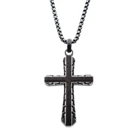 Antiqued Gun Metal Ebony-Inlay Cross Pendant