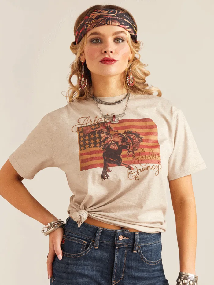 Ariat 10048669 Womens Flag Rodeo Quincy T-Shirt Gold Tan