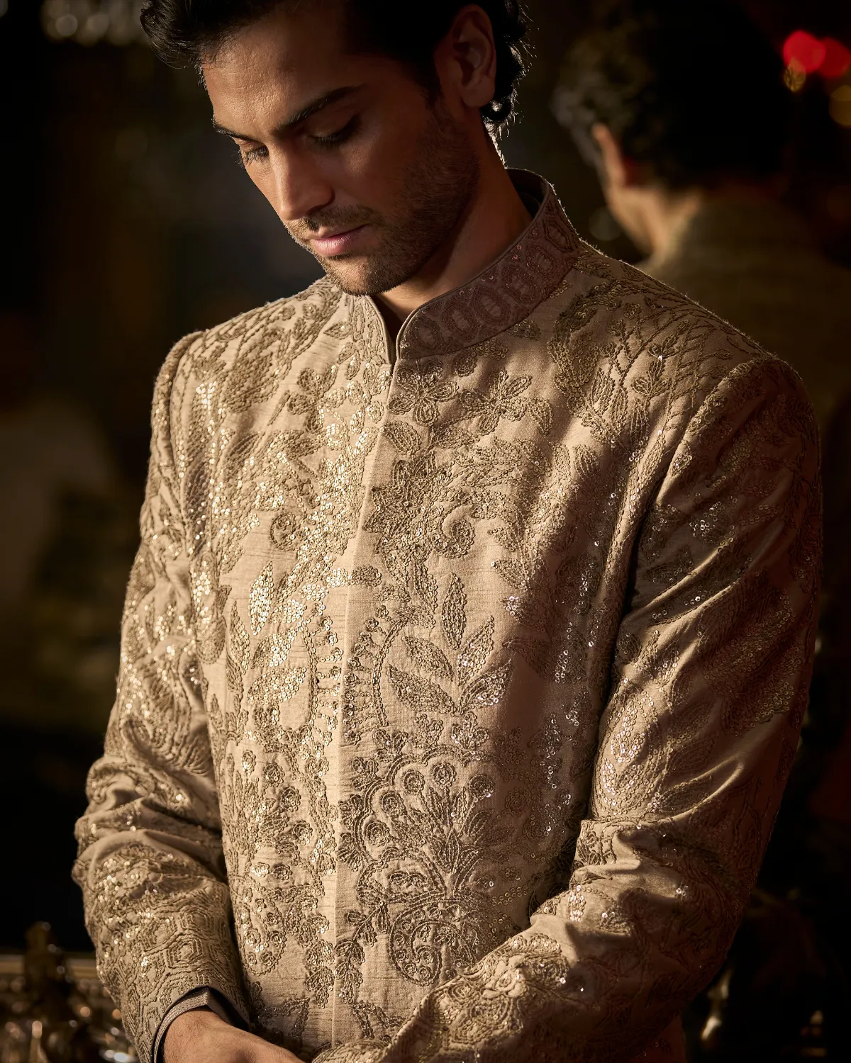 Ash Grey Sequin Sherwani Set