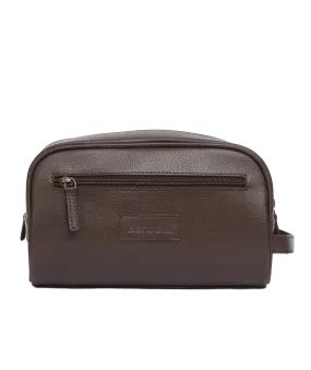 Barbour Leather Washbag Dk. Brown