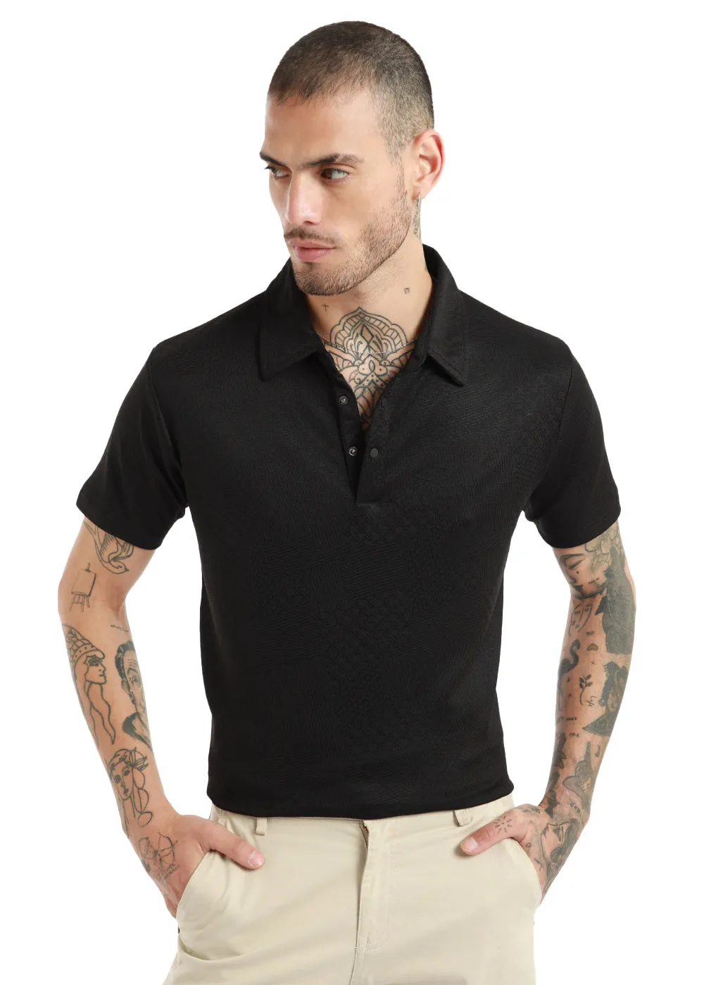 Black Structured Polo T-shirt