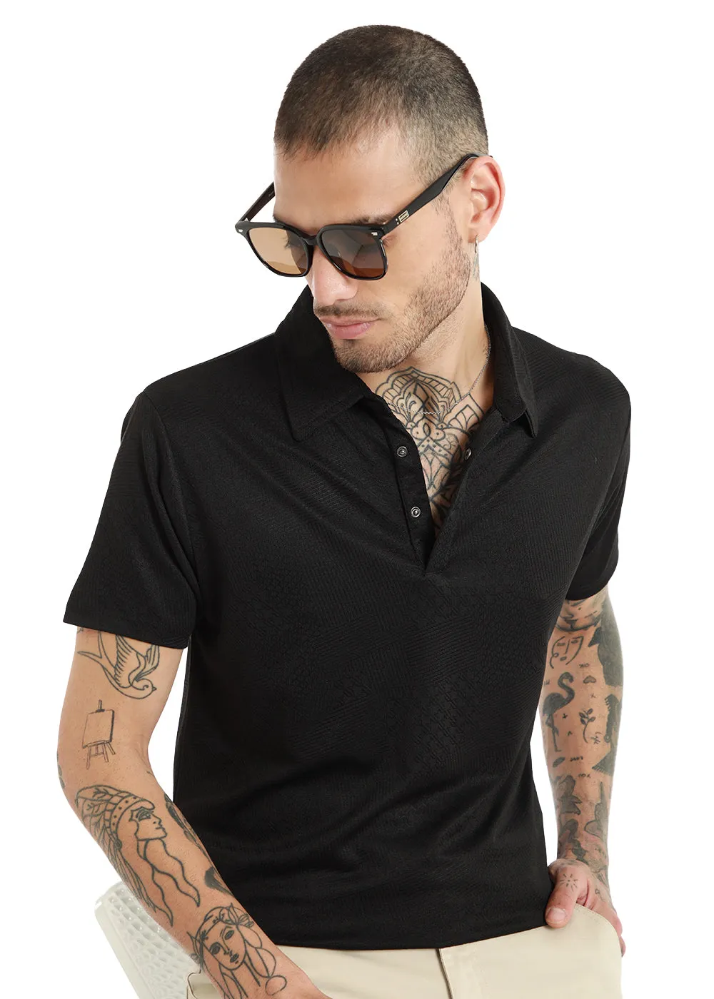 Black Structured Polo T-shirt