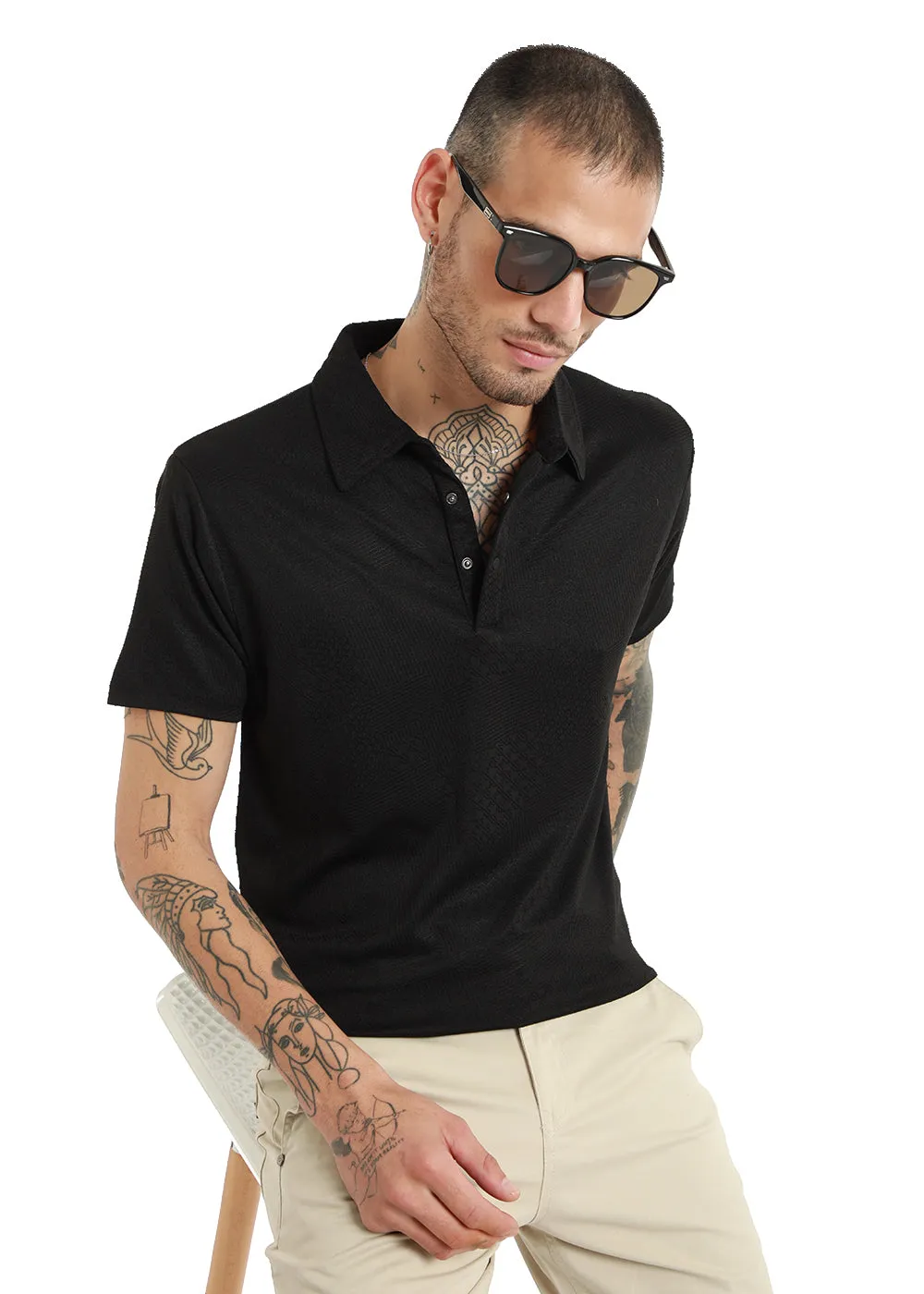 Black Structured Polo T-shirt