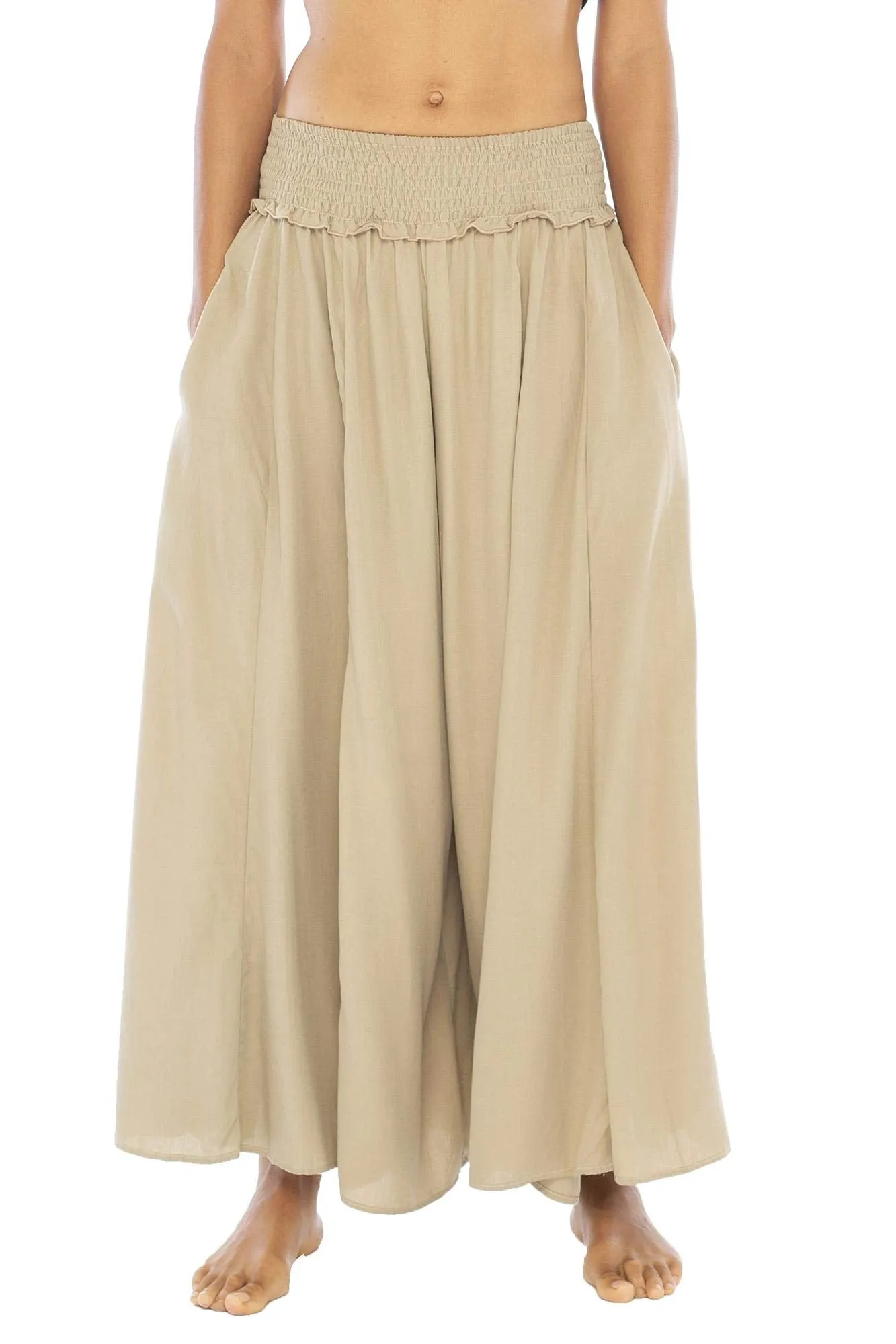 Boho Wide Leg Smocked Waist Palazzo Pants