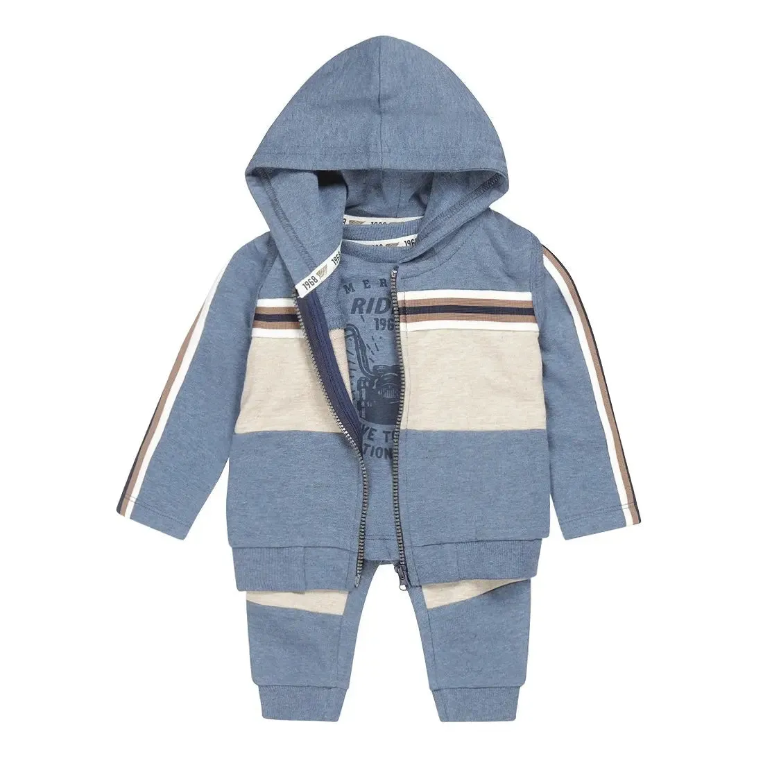 Boy Baby Set Cardigan, Shirt, Trousers Blue Melange | Dirkje