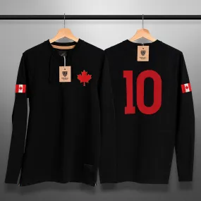 Canada Soccer-Inspired Retro with Laces Long Sleeve Shirt (Black)