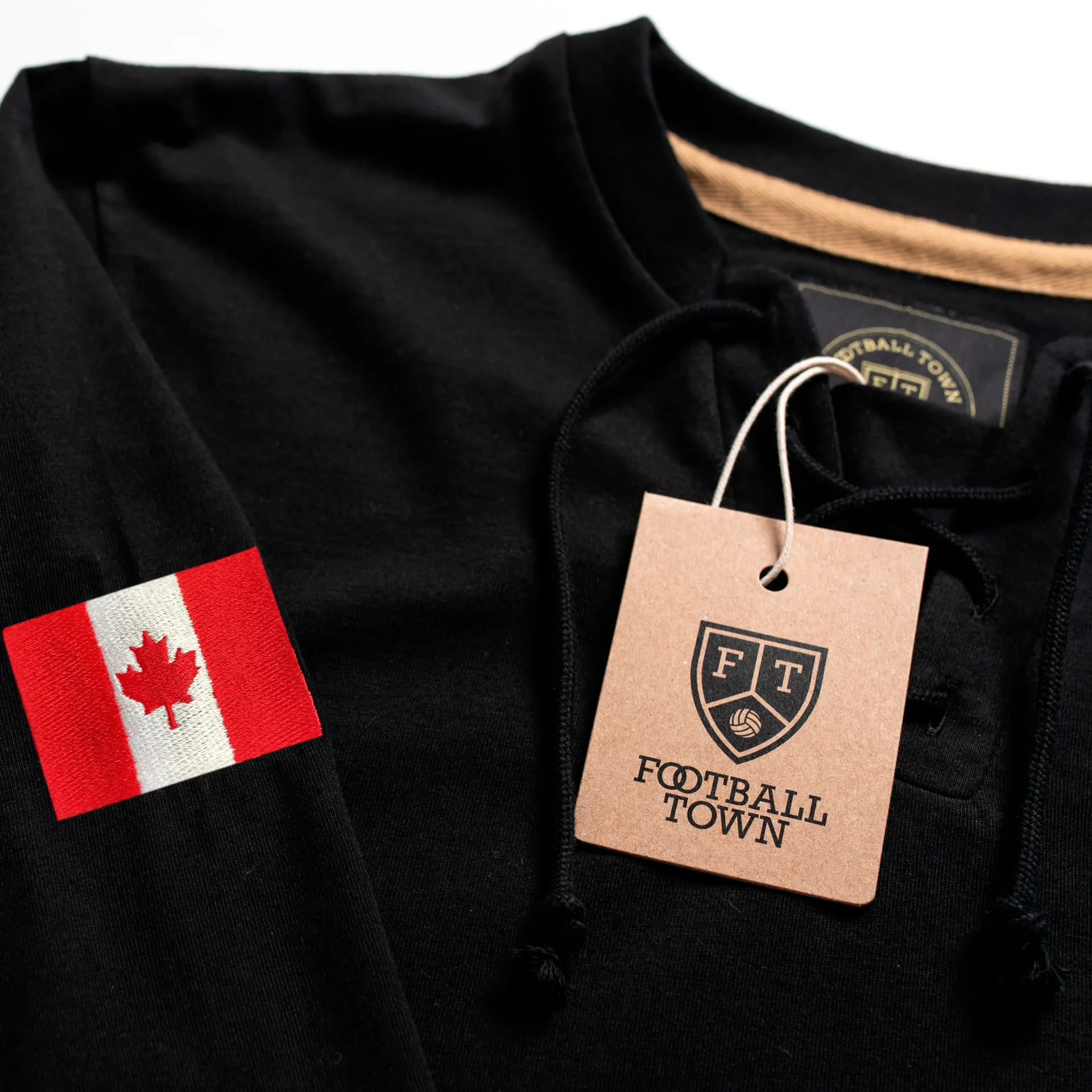 Canada Soccer-Inspired Retro with Laces Long Sleeve Shirt (Black)