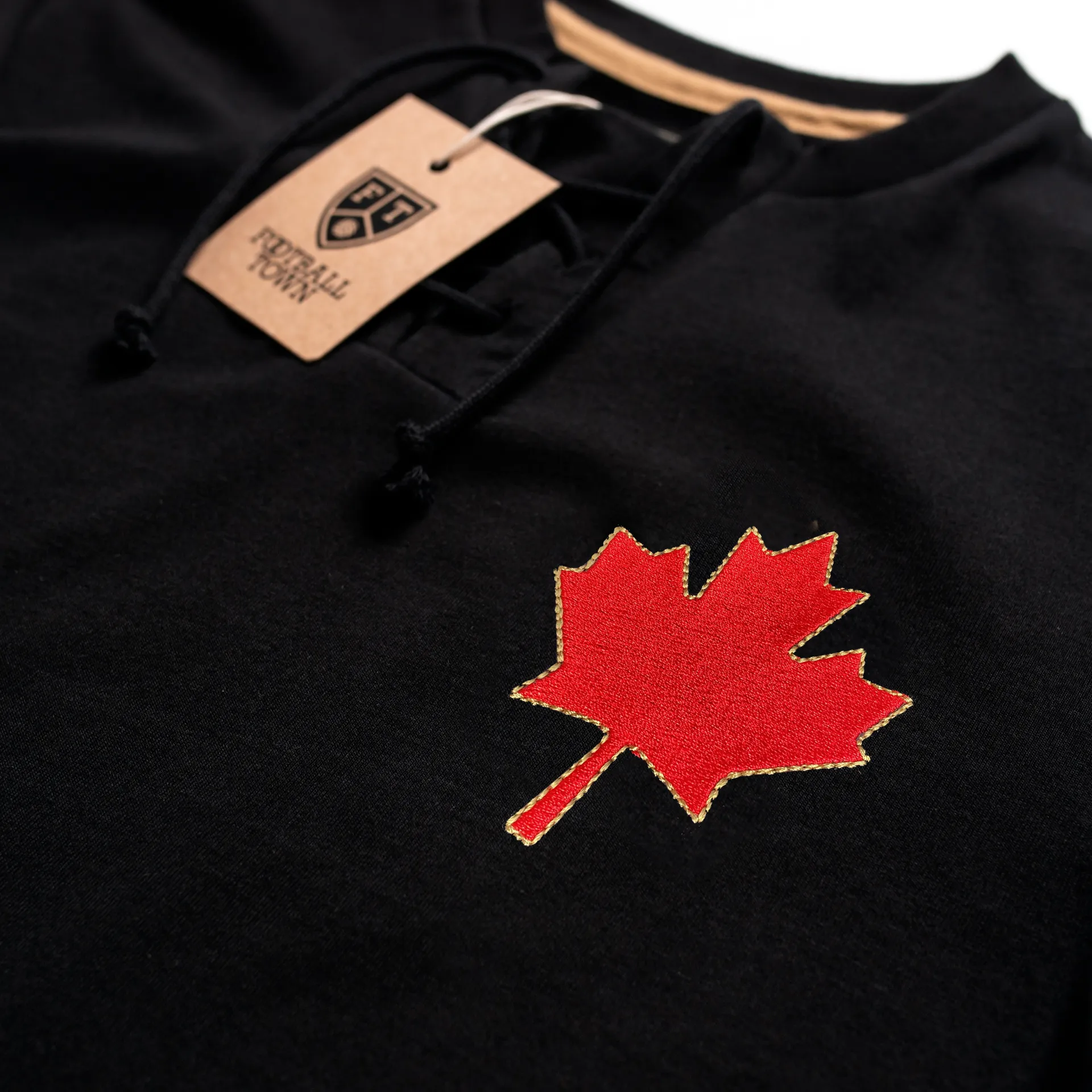 Canada Soccer-Inspired Retro with Laces Long Sleeve Shirt (Black)