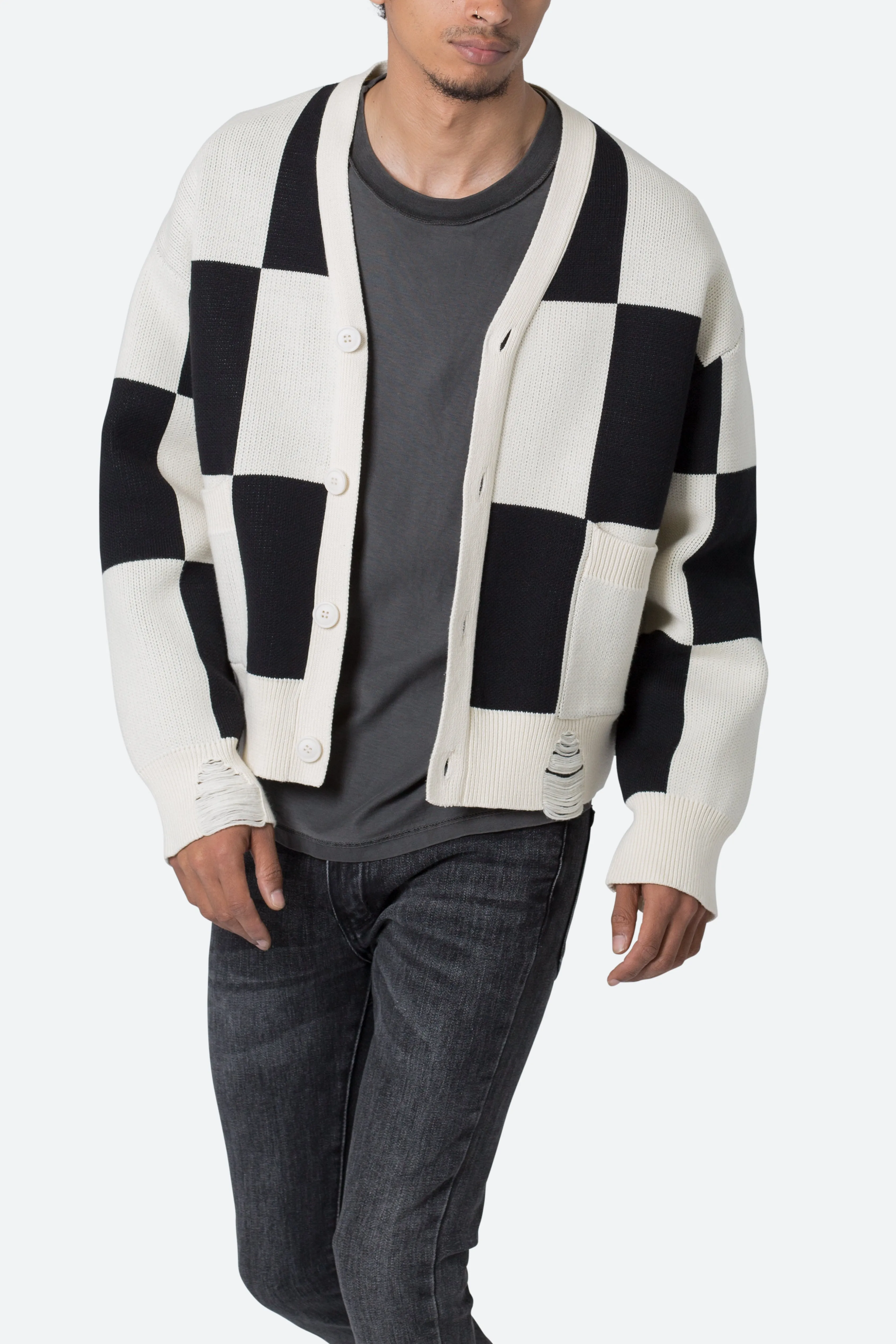 Checkered Cardigan - Black/White