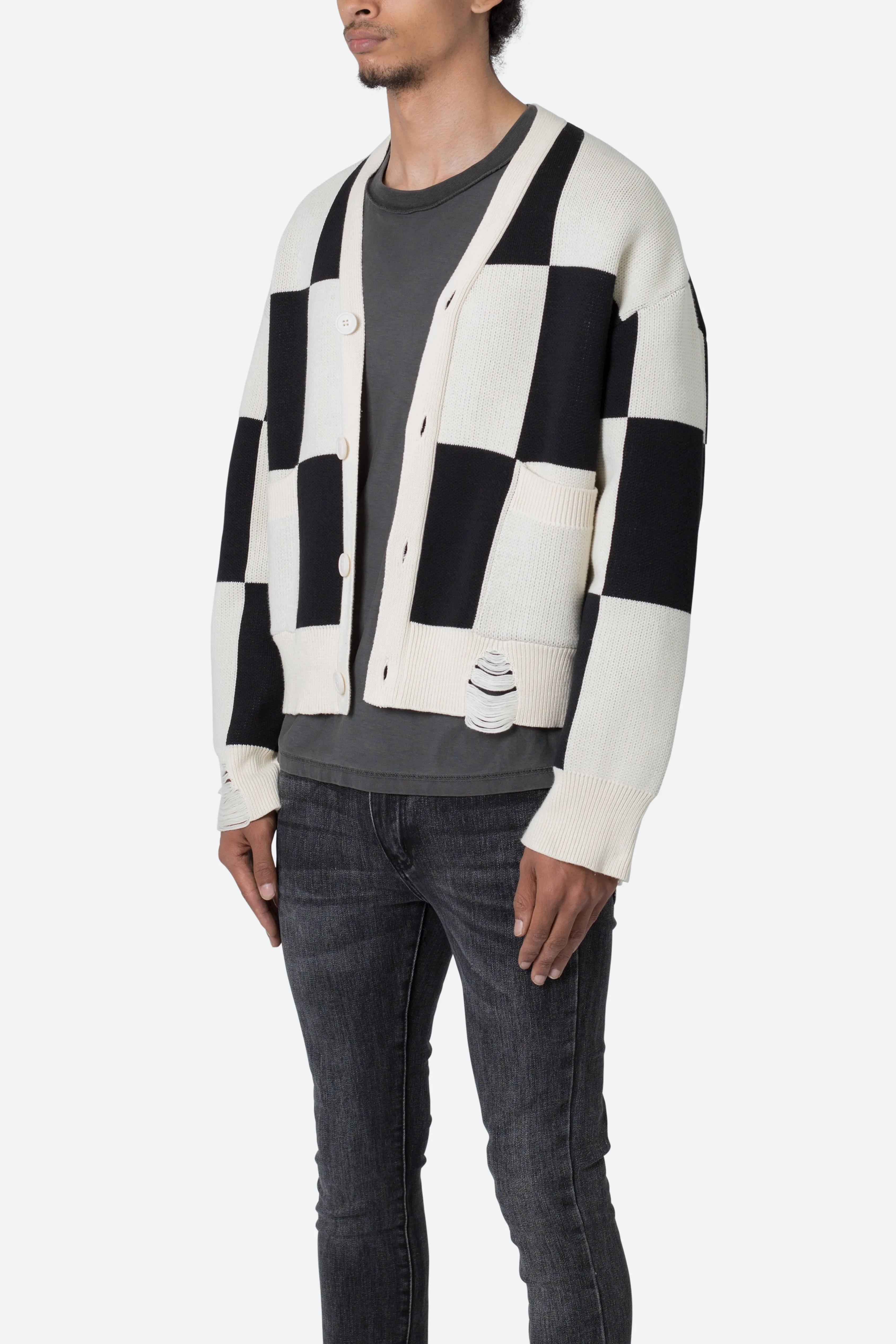 Checkered Cardigan - Black/White