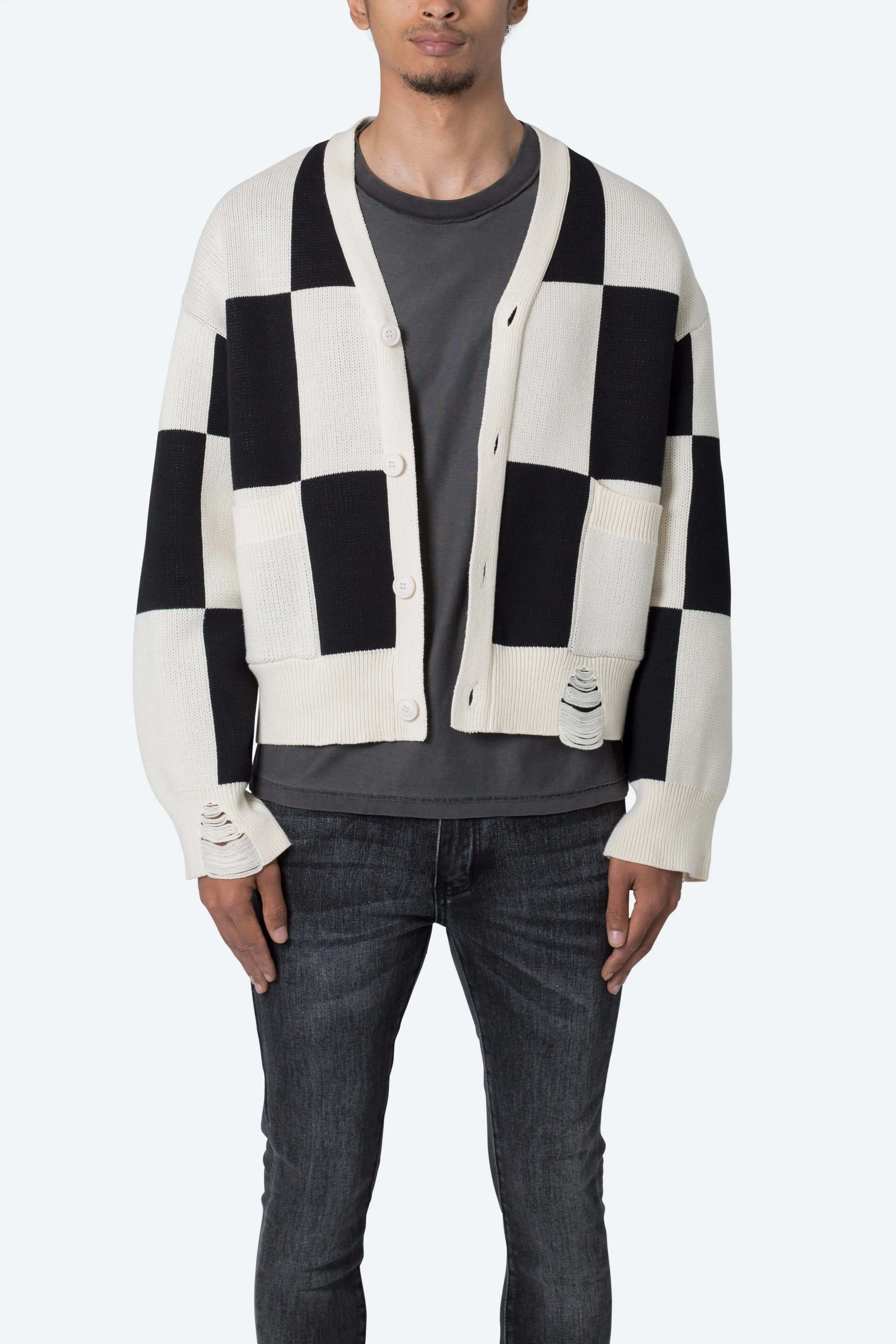 Checkered Cardigan - Black/White