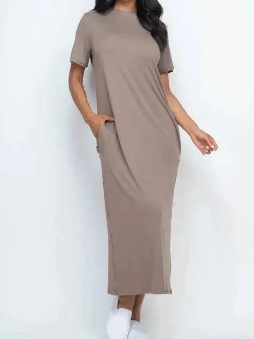 CHOSEN T-Shirt Midi Dress with Side Pockets