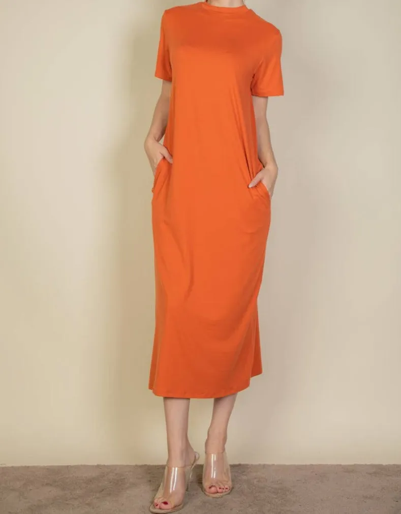 CHOSEN T-Shirt Midi Dress with Side Pockets