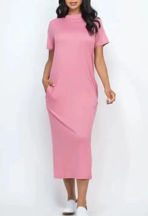 CHOSEN T-Shirt Midi Dress with Side Pockets