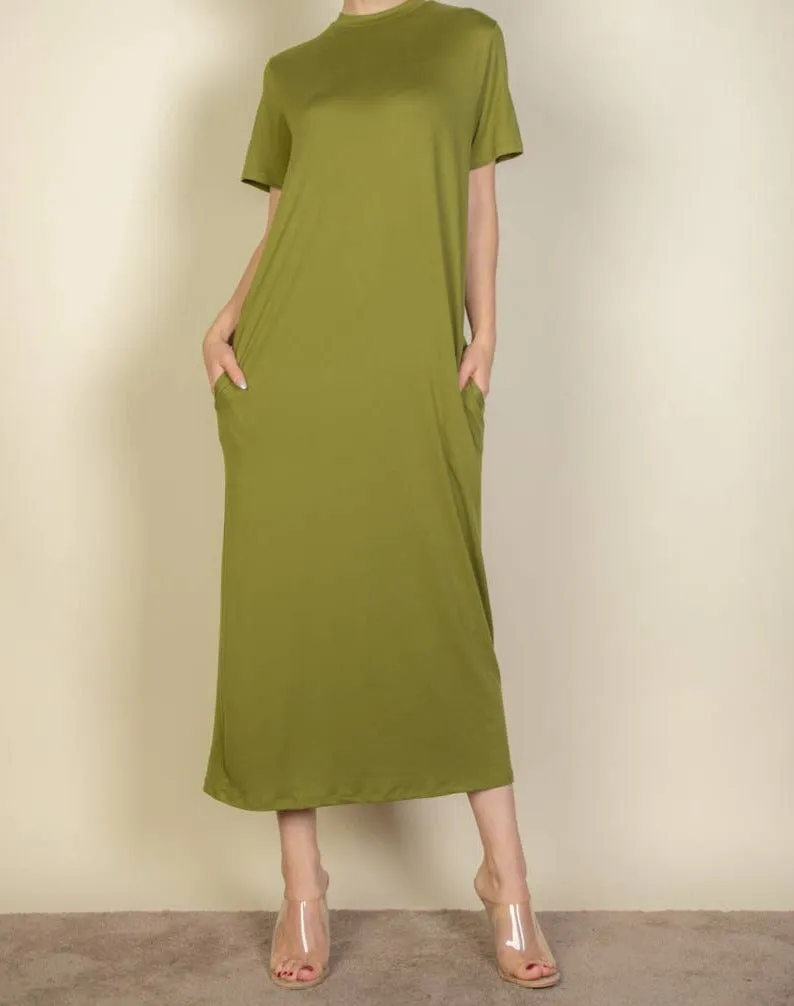 CHOSEN T-Shirt Midi Dress with Side Pockets