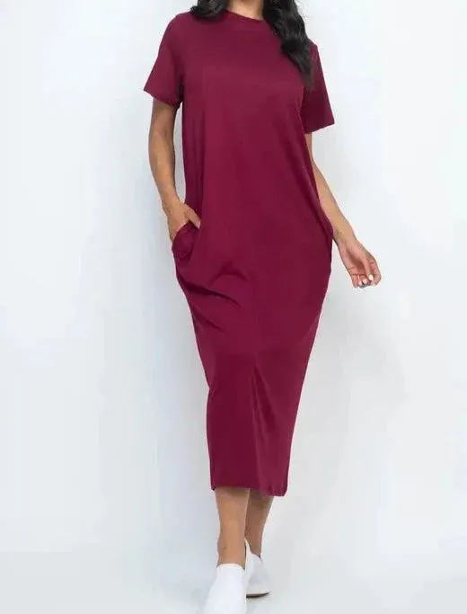 CHOSEN T-Shirt Midi Dress with Side Pockets