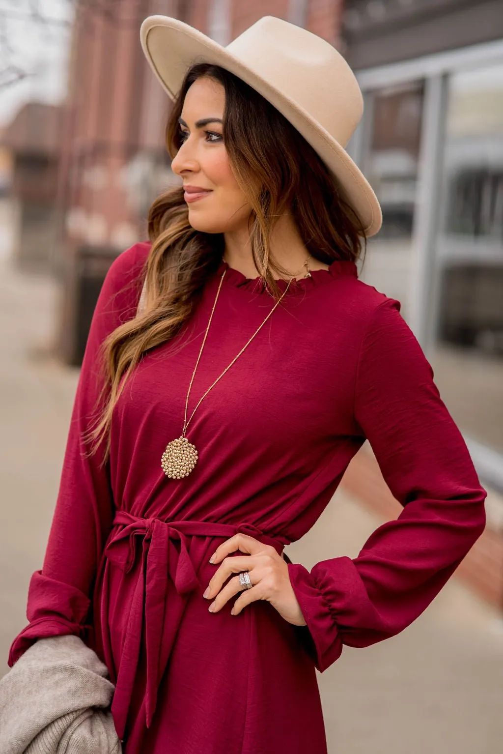 Cinched Long Sleeve Tie Dress