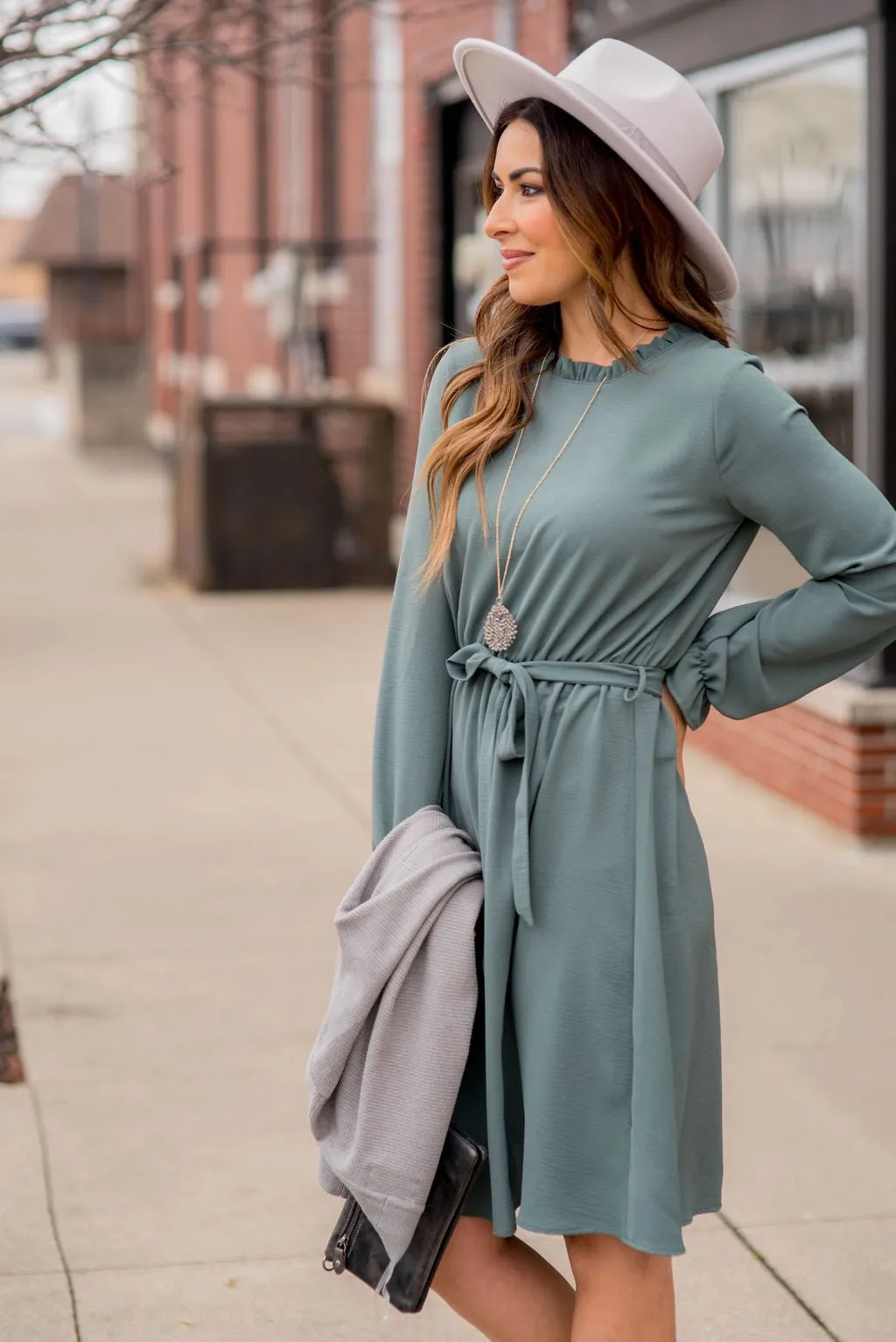 Cinched Long Sleeve Tie Dress