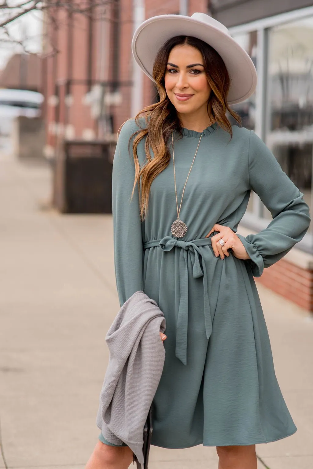 Cinched Long Sleeve Tie Dress