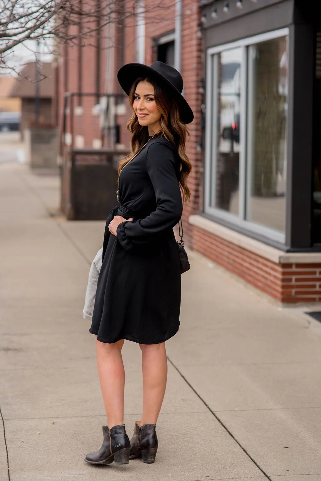 Cinched Long Sleeve Tie Dress