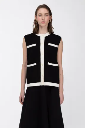 CONTRAST TRIM VEST CARDIGAN