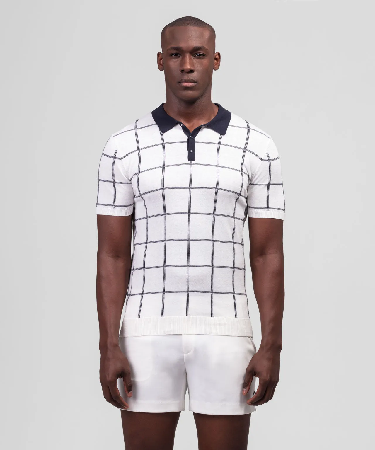 Cotton RD Tennis Polo w. Checkers: Off White