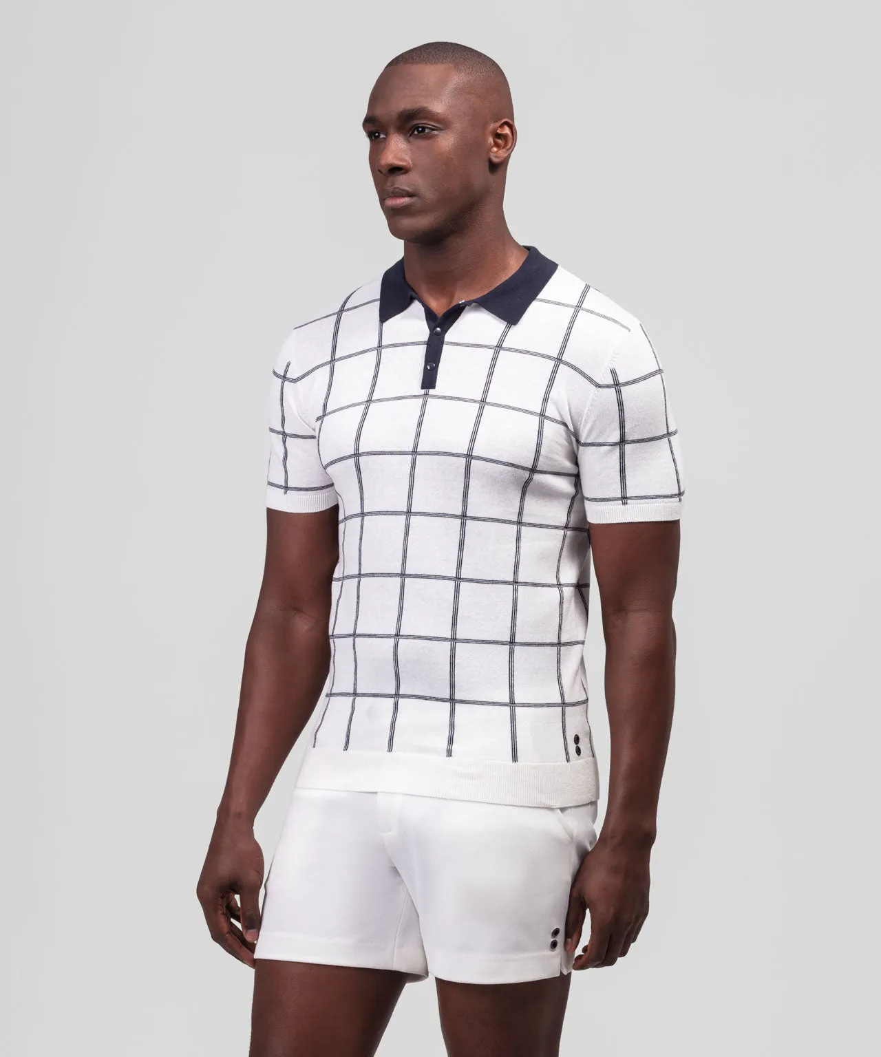 Cotton RD Tennis Polo w. Checkers: Off White