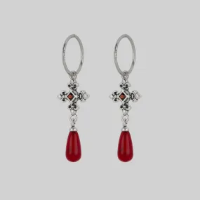 CRIMSON. Medieval Garnet Hoop Earrings - Silver