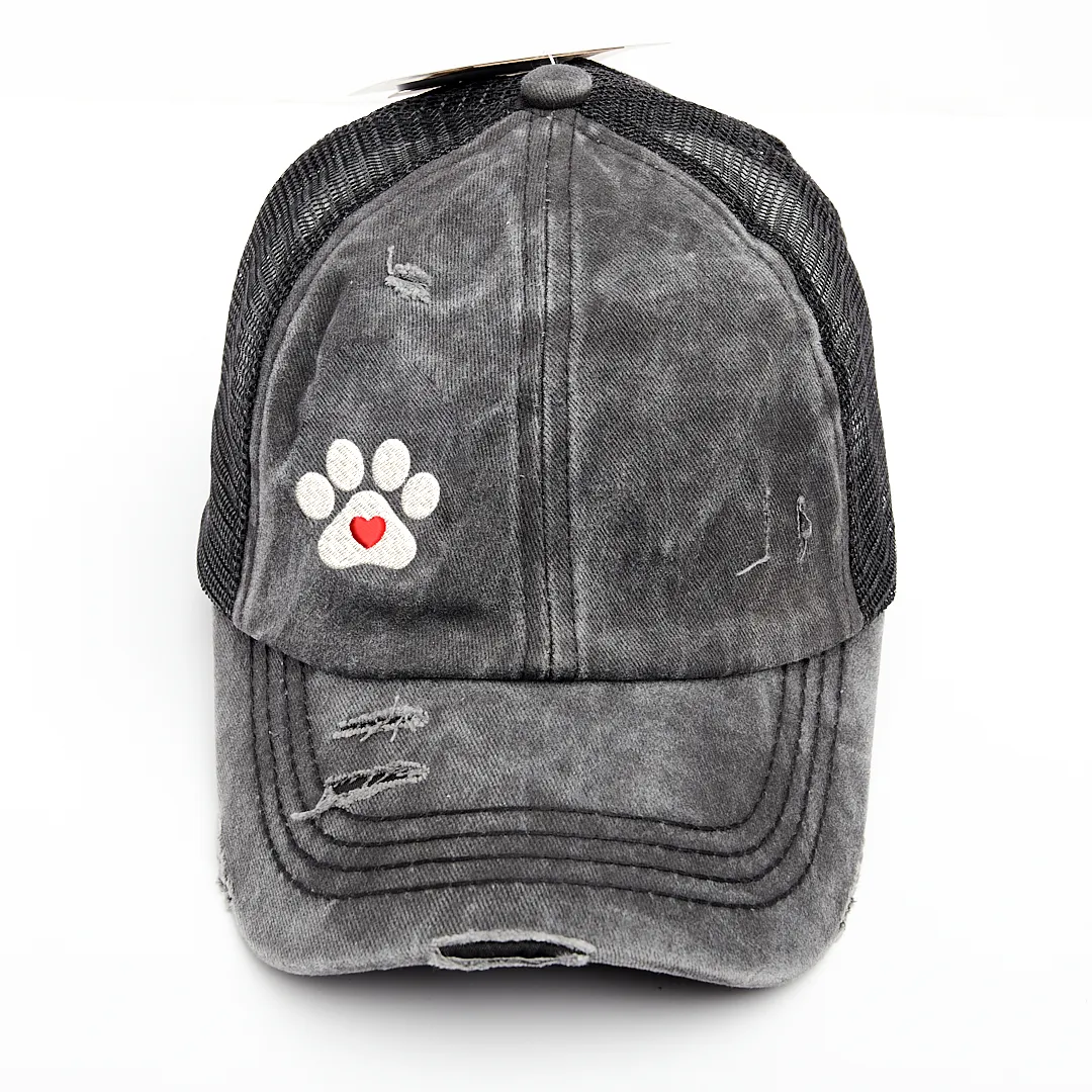 Dog Paw Heart Ponytail Criss Cross Hat