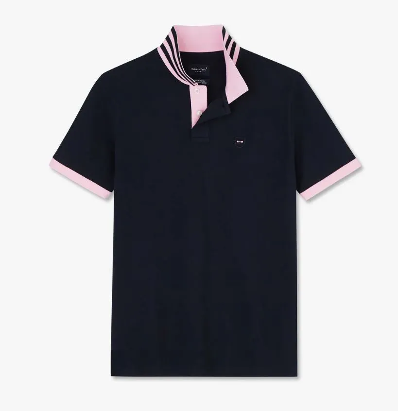 Eden Park Marine Contrast Pink Polo Navy