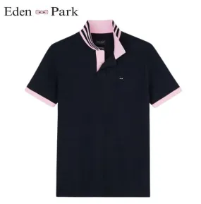 Eden Park Marine Contrast Pink Polo Navy